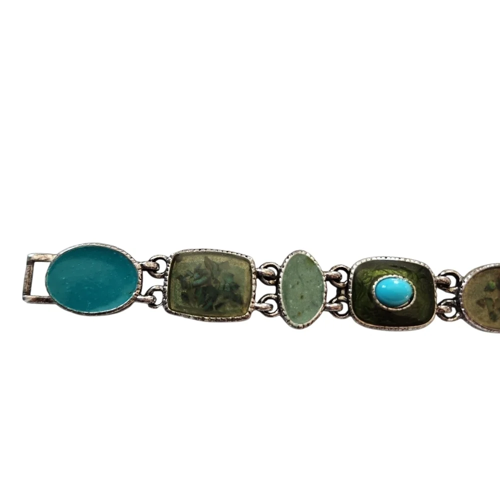 Vintage Liz Claiborne Silver Tone Enamel Resin Link Bracelet